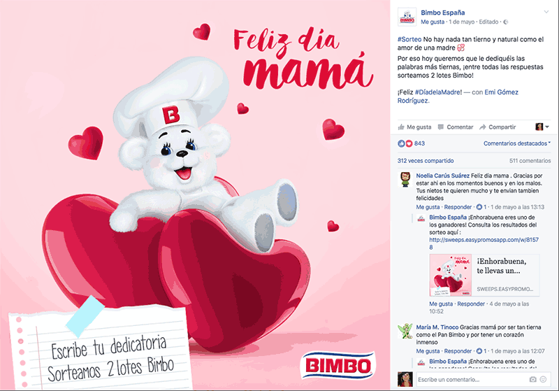 ejemplo de sorteo en Facebook para celebrar con las mamás