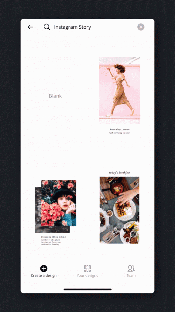 Gif showing someone scrolling through available templates from Canva.