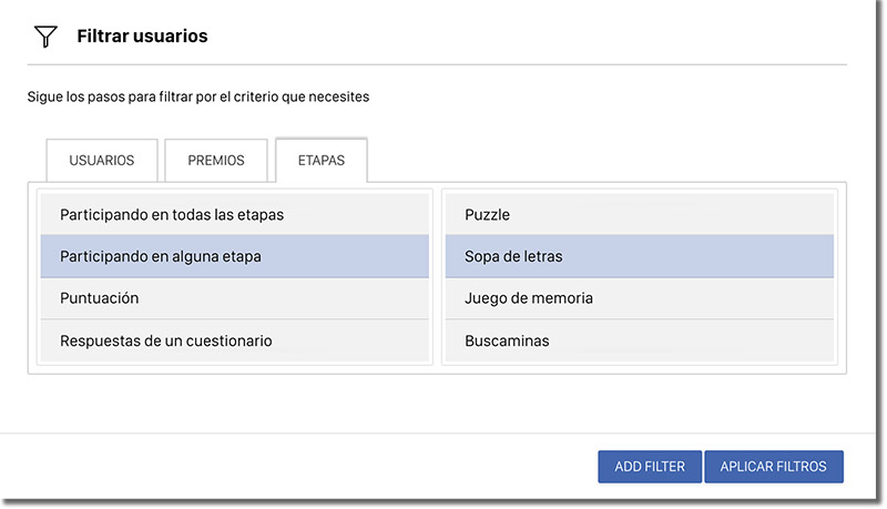 filtro por etapas o participaciones