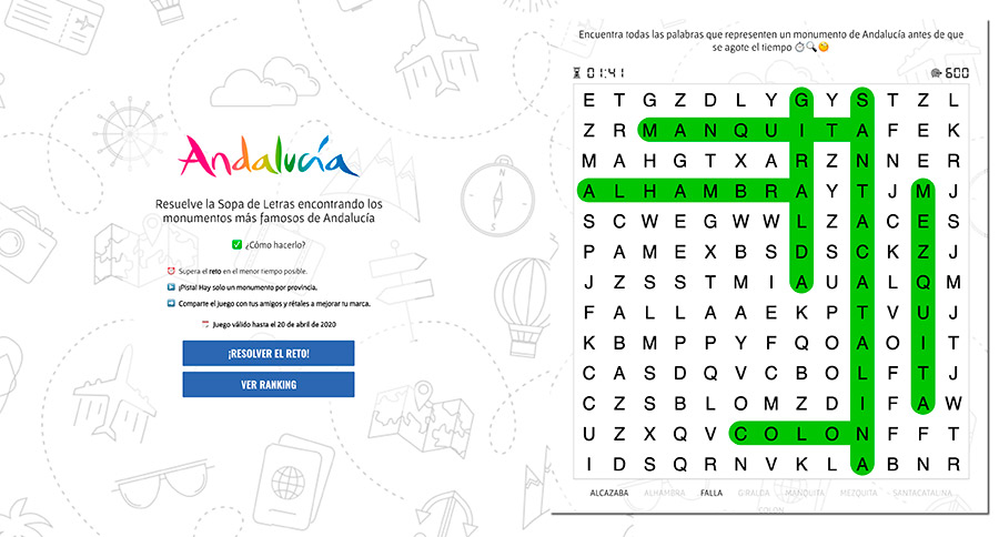 Ejemplo de sopa de letras del sector turismo
