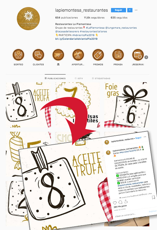 ejemplo de calendario de adviento en instagram