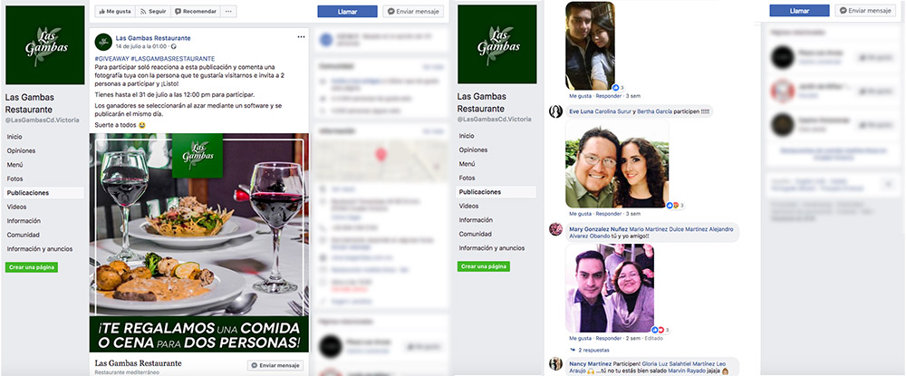 promociones de restaurantes: ejemplo de acción en facebook