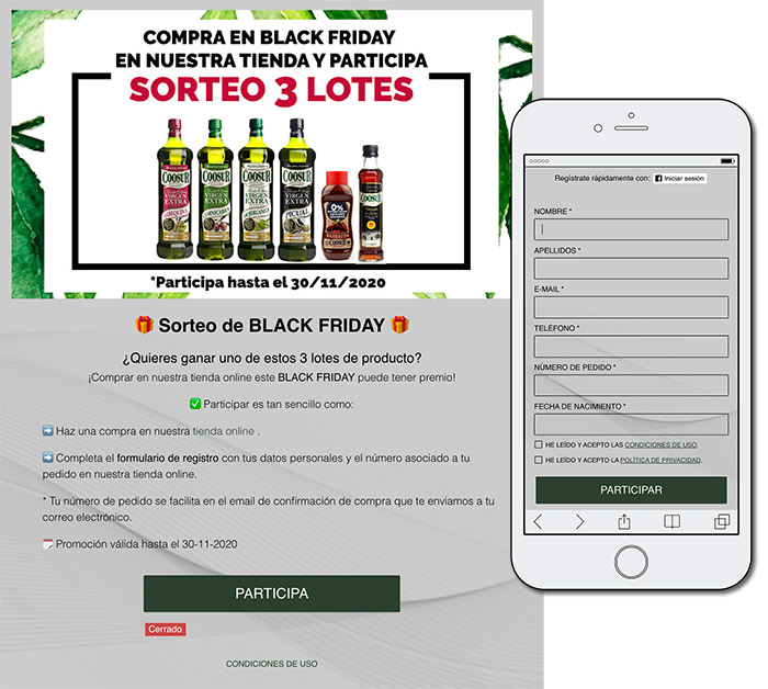 ejemplo de sorteo black friday de Coosur