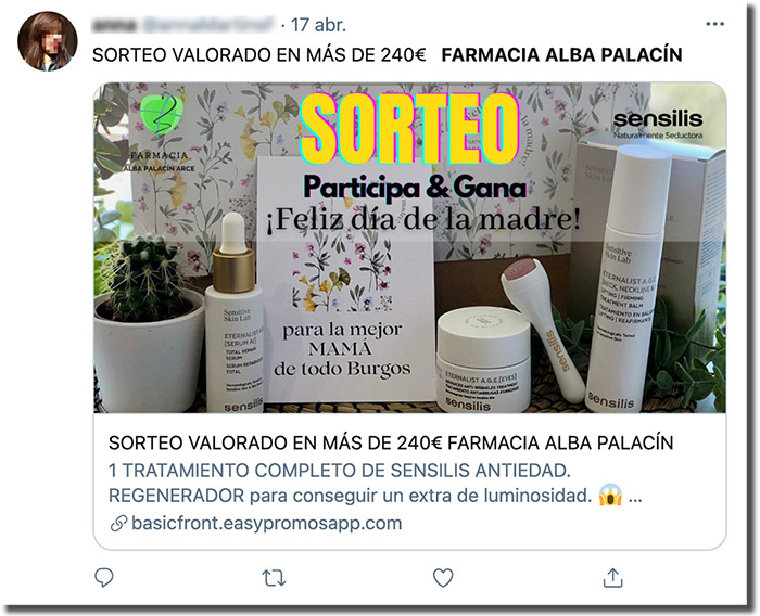 ejemplo de una publicación compartida por un usuario en twitter