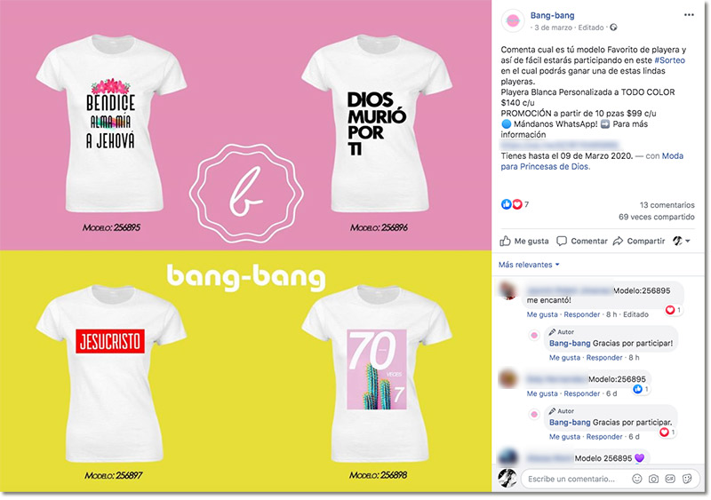 ejemplo de sorteo de comentarios en Facebook