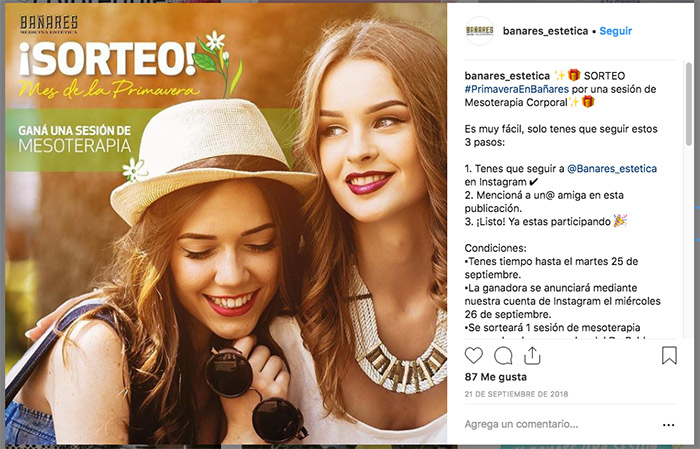 ejemplo de cómo hacer un sorteo de primavera en instagram