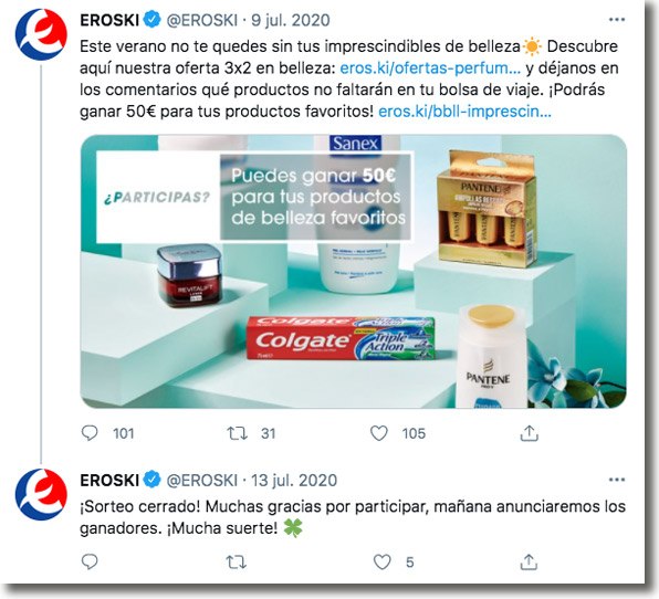 ejemplo de sorteo de verano en Twitter