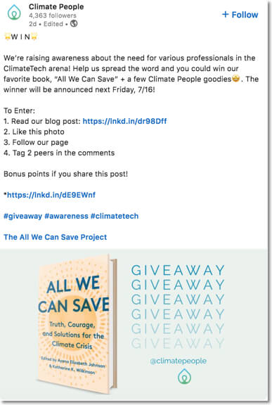 linkedin giveaway example