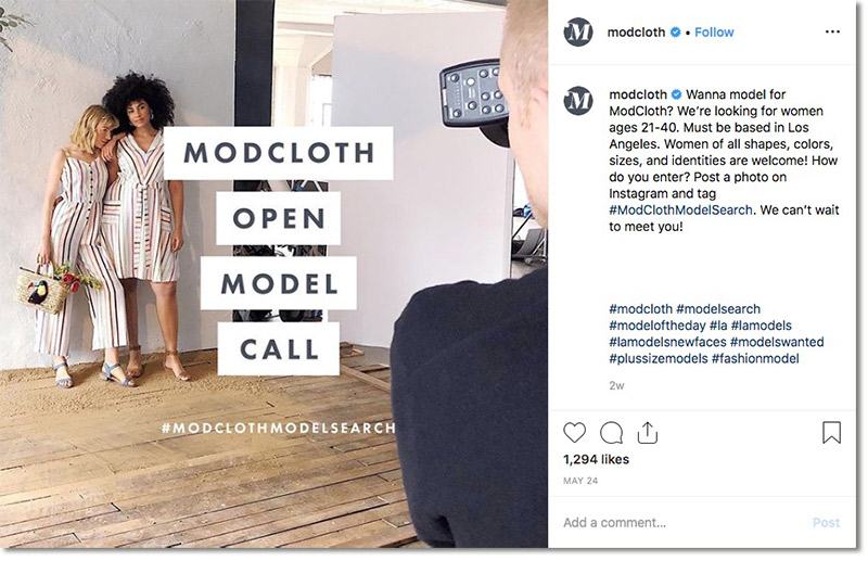 ejemplo de convocatoria para modelos o influencers