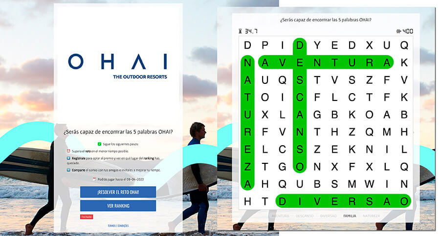 juego sopa letras hotel resort