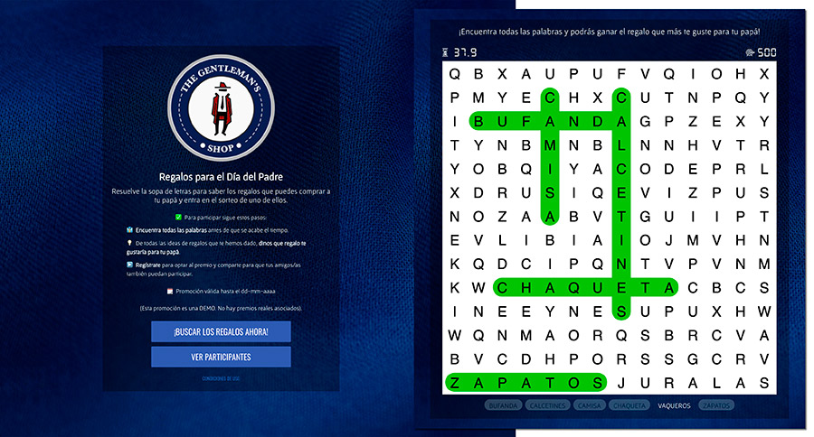 Ejemplo de sopa de letras del sector moda