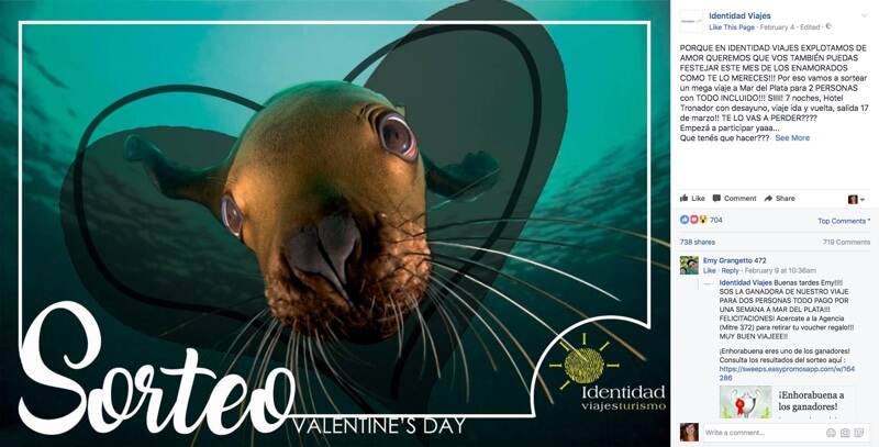 ejemplo de sorteo en facebook de un viaje