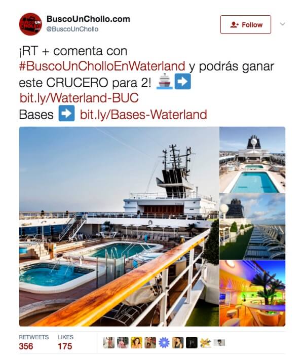 Publicidad de cruceros: ejemplo de sorteo en twitter