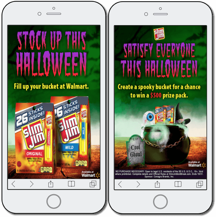 Screenshot of a Halloween sales survey. Participants can win $500 worth of Halloween prizes when they answer survey questions and design their own "spooky bucket" full of goodies.