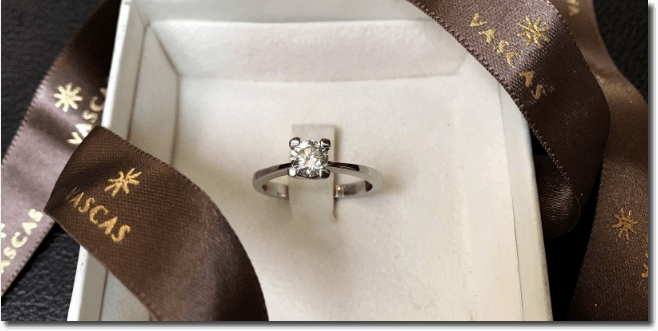 Image of a diamond ring in a jewelry box.