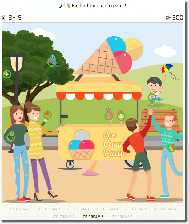hidden objects game example ice cream brand ice cream stand 