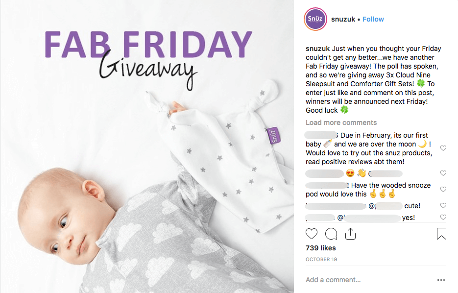 Multi-network social media giveaways clothes kids Instagram Snuz