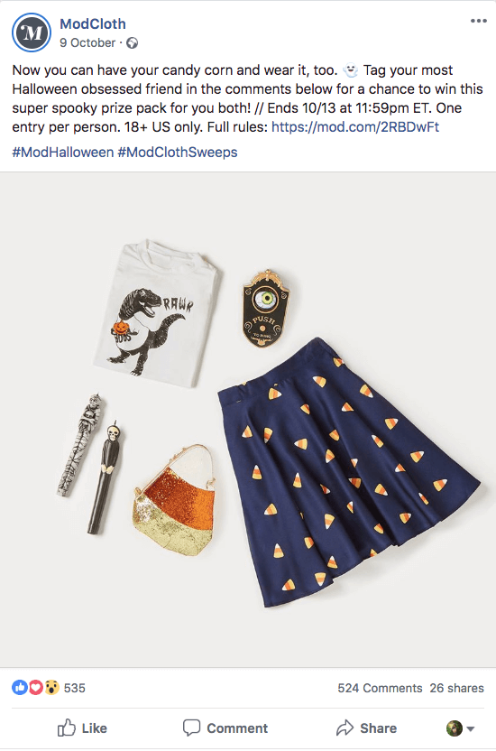 Multi-network social media giveaways fashion Modcloth Facebook