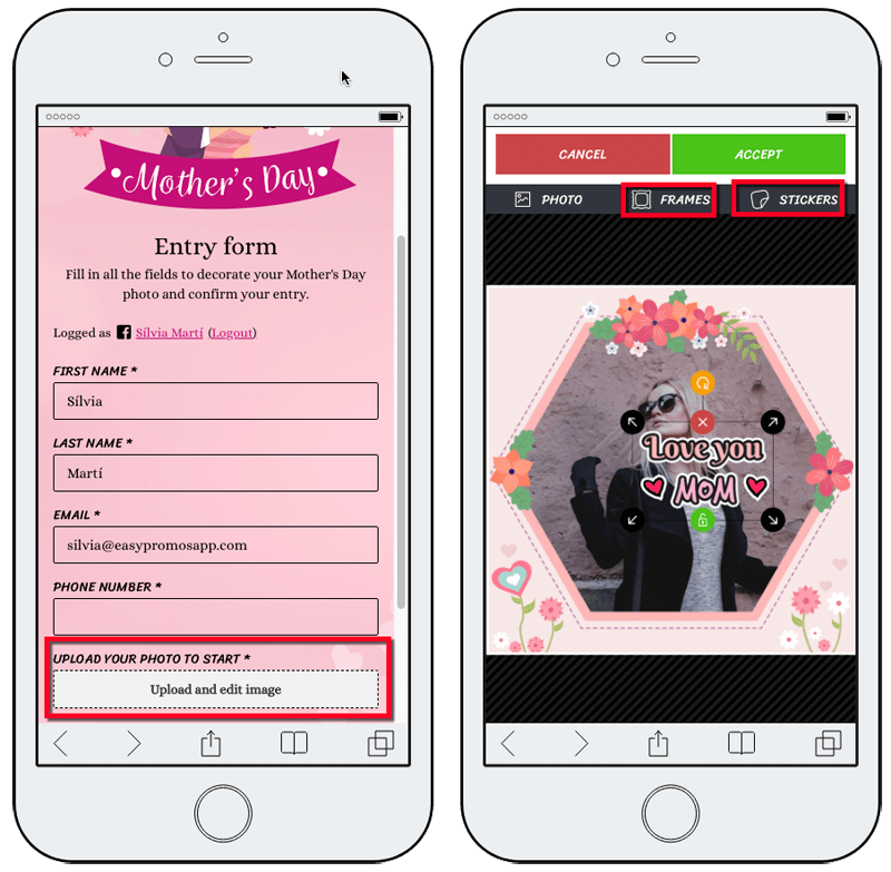 photo contest with stickers and frames mother's day campaign