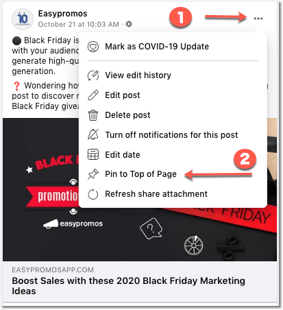 how to pin a post on facebook to promote your online campaign