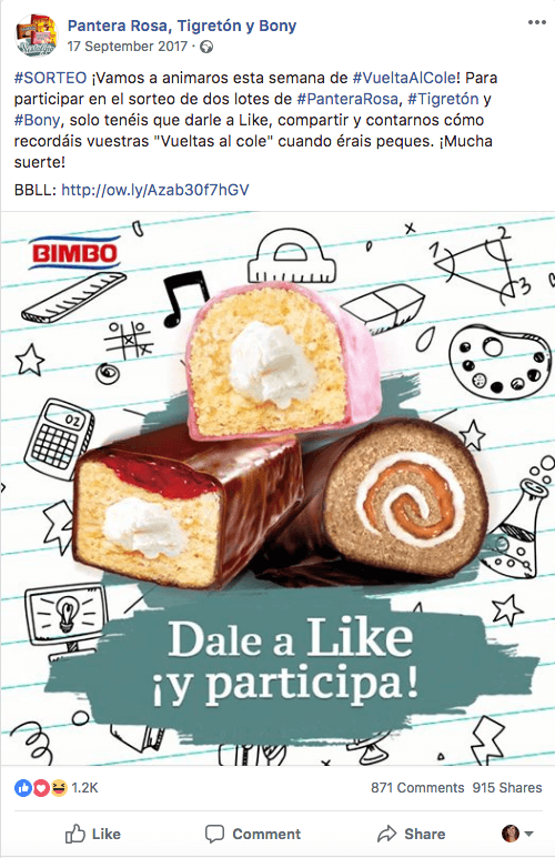 ejemplo 2 de sorteo de la vuelta al cole en Facebook