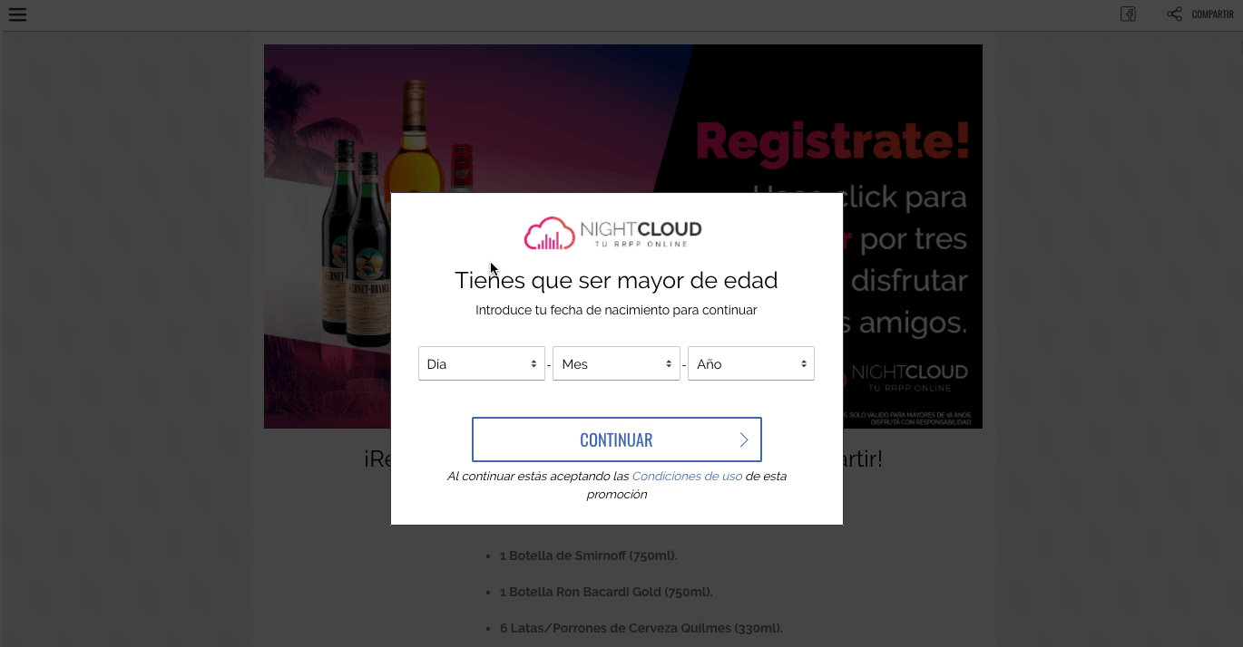 ejemplo de como restringir una promoción de bebidas alcohólicas