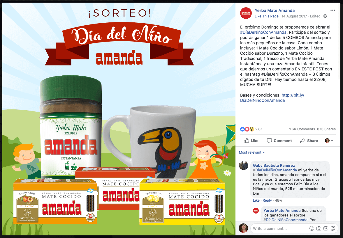ejemplo de sorteo para el día del niño en FB