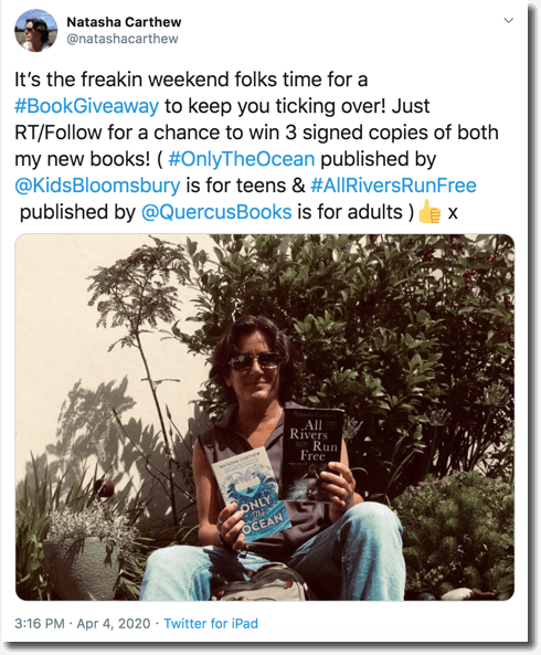 Twitter book giveaway organized by a writer 