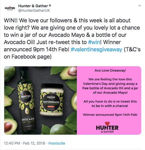 Twitter Valentine's giveaway example